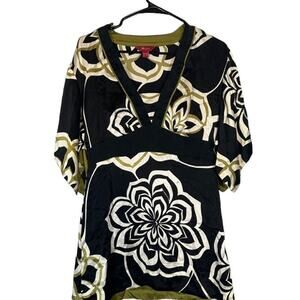 Monsoon Black & White Floral Silk V-Neck Boho Peasant Dress Women Sz UK 12 US M